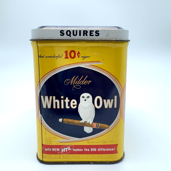 Vintage WHITE OWL SQUIRES Havana Cigars 10¢ Cent Cigar Tobacco Tin Empty Prop - Picture 4 of 16